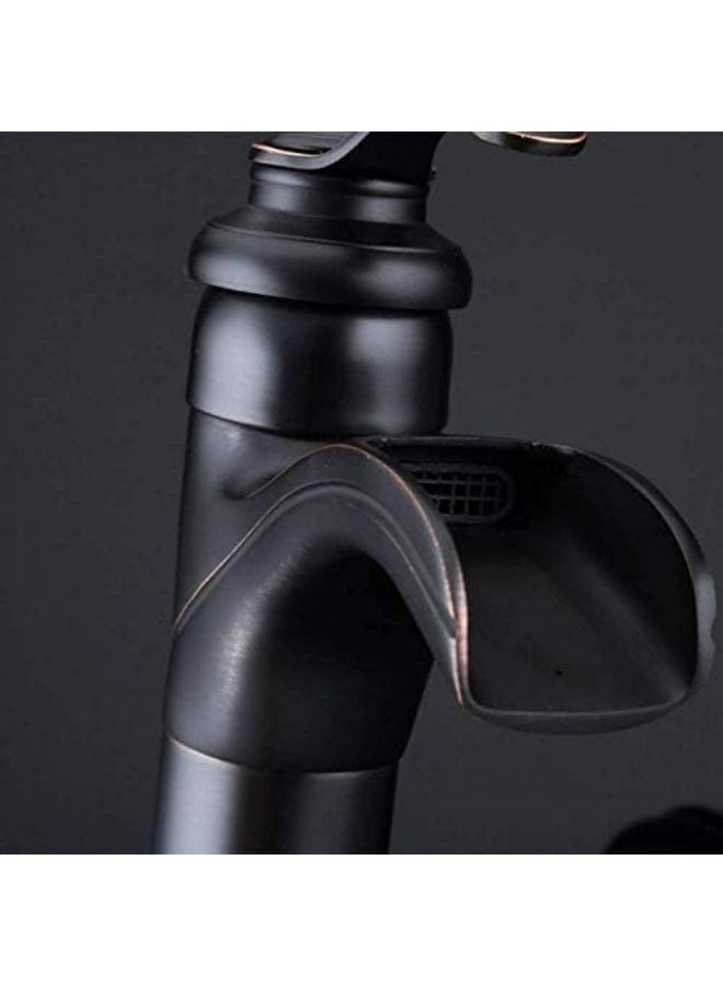 واي دي صنبور حوض حمام عصري بتصميم شلال، بمقبض ذراع واحد، صنبور حوض طويل، مصنوع من النحاس الصلب، تصميم يُركب على سطح الحوض، خرطوشة موفرة للمياه، تركيبات متينة مقاومة للصدأ. - Image 4